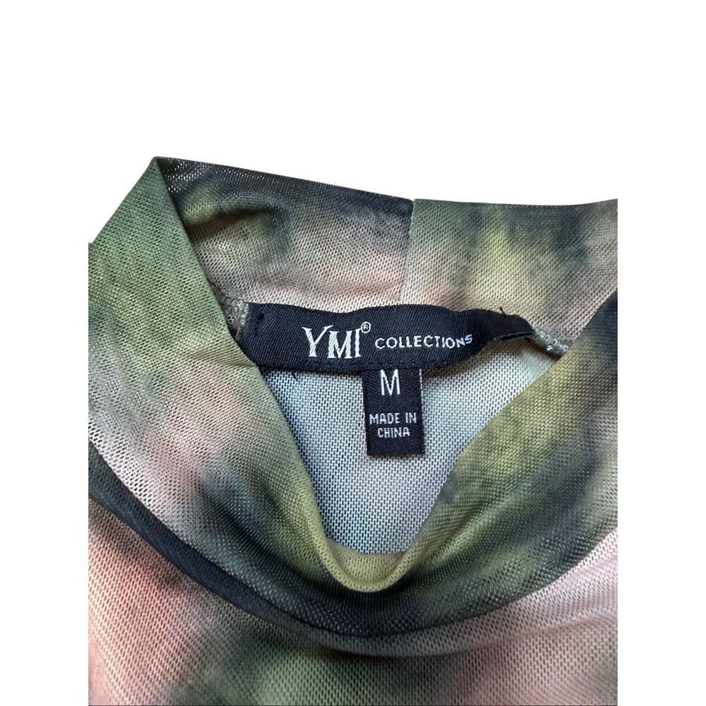 YMI Sheer Mesh Abstract Mock Neck Long Sleeve Top Medium - Picture 3 of 5